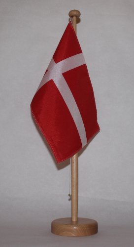 Buddel Bini Dänemark Tischflagge 15x25 cm in Profiqualität, mit 42 cm Massivholz - Tischständer