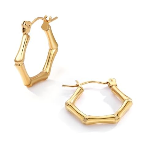 PLTGOOD Gold Hoop Earrings Hexagon Gold Hoop Earrings For Women 18K Real Gold Plated Hoop Earrings Small Gold Hoops 20 MM Cover