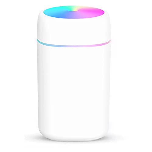 Gekestory Colorful Cool Mini Humidifier, 330ml Aromatherapy Essential Oil Diffusers, USB Cool Mist Humidifiers for Bedroom, Car, Office. Auto Shut-Off, 2 Mist Modes, Super Quiet (White)