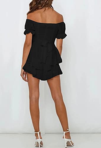 Fixmatti Women Boho Romper Off Shoulder Ruffle Chiffon Shorts Jumpsuit Playsuits - Image 5