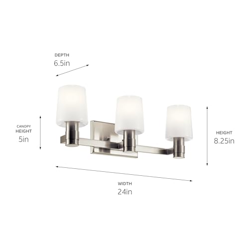 Image of Kichler Adani 3-Light Vanity Light Fixture, Modern Bathroom Vanity Light with Opal Glass in Brushed Nickel for Bathroom or Powder Room Wall Mount (8.25 inch x 24 inch), 55176NI