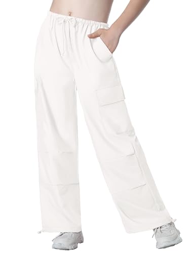 Image of EXARUS Girls Parachute Pants Cargo Hip Hop Wide Leg Baggy Y2K Teen | Tween Casual School Dance Streetwear with Pockets Elastic Waist Youth Junior Kids Bottoms Hiking 8-14Y