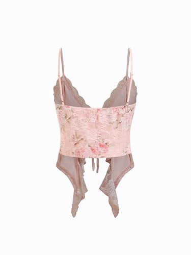 Image of CIDER Going Out Tops for Women Y2K Tie Front Lace Cowgirl Crop Tops | Asymmetrical Ruffle Hem, Spaghetti Strap, Country Concert, Western, Summer Outfits