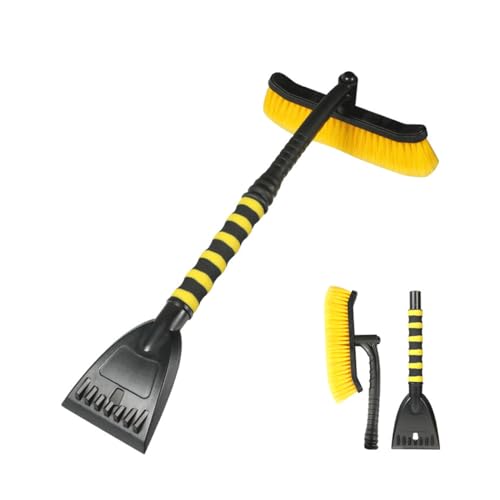 Bittwee Rascador de hielo 2 en 1 para coche de 27 pulgadas, herramienta de eliminación de nieve extensible y desmontable para parabrisas, agarre de espuma cómodo y cabezal de cepillo giratorio de 180°