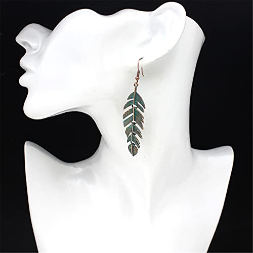 ANDPAI Handmade Boho Floating Feathers Dangle Drop Earrings Lightweight Vintage Green Bronze Statement Leaves Earrings with Detailed Texture Earring for Women4