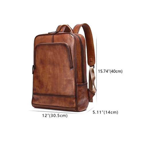 Mens Casual Daypack Backpacks Briefcases Travel Bags Weekender Bags Leather Laptop Backpacks (Color : Brown)2