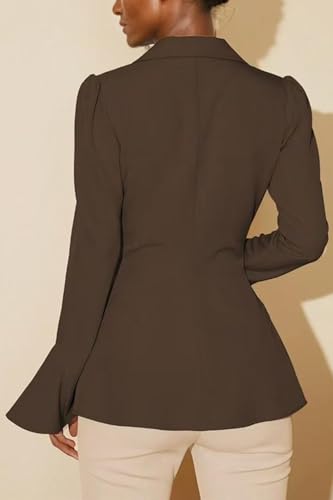 LETSVDO Women's Elegant Blazers Lapel Neck Ruffle Long Sleeve Business Blouse Deep V Neck Bell Sleeve Office Suit Jackets3