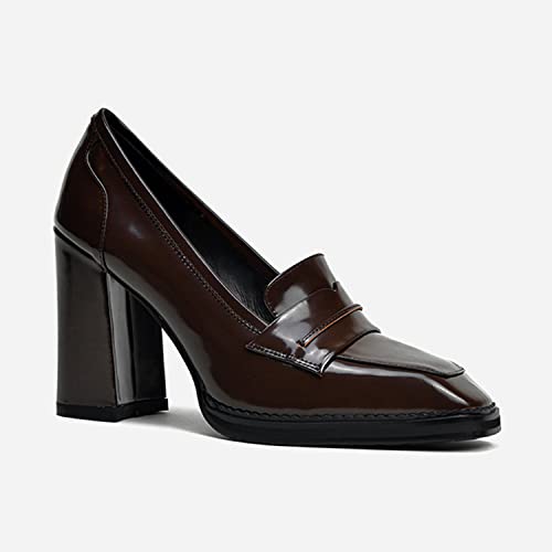 Image of FOWT Dressy High Block Heels Loafers for Women Classical Square Toe Pumps Comfortable Slip On Walking Shoes School Uniform Goth Oxfords US Size 4-16 M