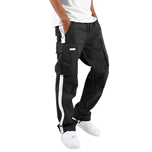 Men's Baggy Multi-Pocket Work Trousers Causal Drawstring Waist Color Block Cargo Pants