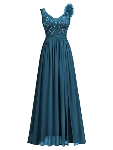 Image of Miusol Women's Vintage V-Neck Sequined Split Formal Evening Maxi Dress