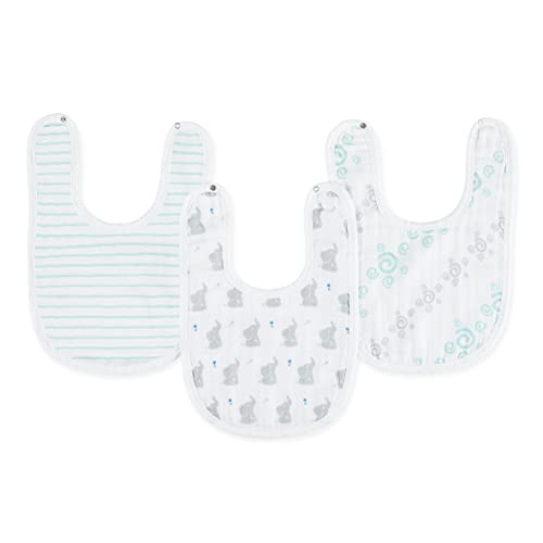 aden + anais Essentials 100% Cotton Muslin Snap Bib – Super Absorbent, Soft 3-Layer Baby Bib for Boys & Girls with Snap-Closure for Teething, Eating, Drooling, 3-Pack, Baby Star