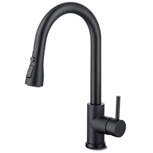 HASVREOG Kitchen Pull-Down Faucet with High Arc Spout Dual Function Spray Head High - Performance Pull - Out Kitchen Sink Faucet Easy Installation (Matte Black)