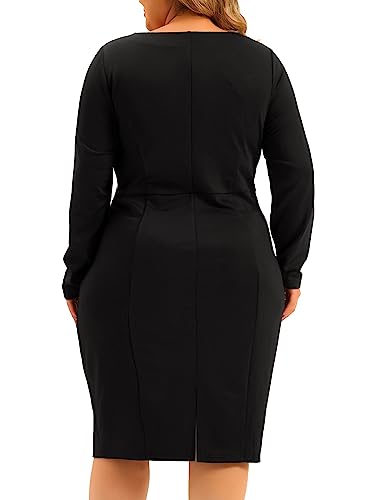 Agnes Orinda Plus Size Sheath Dress for Women Office Work Long Sleeves Dress4