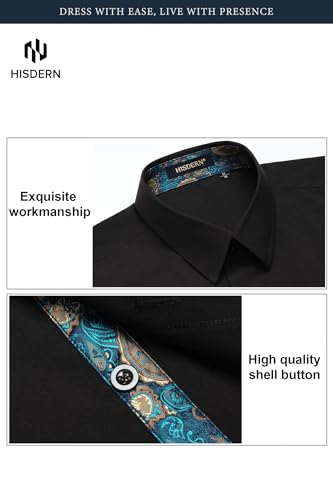 Image of HISDERN Mens Business Dress Shirts Long Sleeve Casual Button Down Shirt Formal Inner Collar Contrast Shirt for Men Wedding