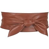Allegra K Womens Plus Size Obi Belts, Bowknot Self-Tie Wrap Around Wide Sash Waistband Belt for Dresses 65-72cm/25.59-28.35' Brown