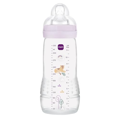 MAM Biberón, a partir de 4 Meses, 330ml, con Tetina 3 de Flujo Rápido de Silicona de Fácil Aceptación, Fácil de Sostener, Fácil de Limpiar, MAM Easy Active, Neutro Brillante, Pack de 1ud