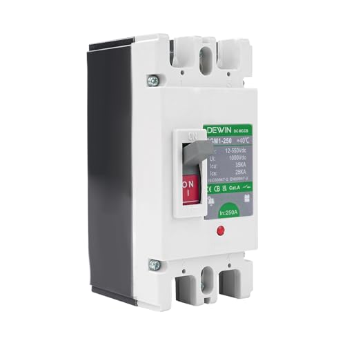 DEWIN Disyuntor de CC de 250 A, MCCB Disyuntor de Batería Solar, Interruptor Principal de Batería Solar 2P DC 500 V Interruptor de Desconexión de Batería para sistemas de líneas eléctricas de CC