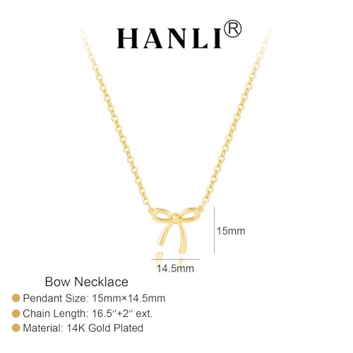 HANLI Gold Necklace for Women - Bow Necklace 14K Gold Plated Dainty Cubic Zirconia Bow Necklace Small Bow Necklace Trendy Necklaces for Women Minimalist Jewelry4