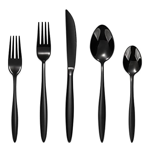 Silverware Set, 20-Piece Stainless Steel Cutlery Set, Service for 4, Mirror Finish, Dishwasher Safe, Box Set, Antique Baroque Flatware Set, Mattle Black