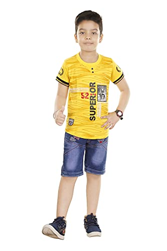 Image of HRR Cotton Soft Round Neck Half Sleeve T-Shirt with 3 /4th Jeans Pant Clothing Set for Kids