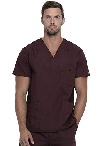 Image of Dickies Mens V-Neck Scrub Top with 5 Pockets - Medical & Nursing Uniform Shirt, Side Vents - 81906