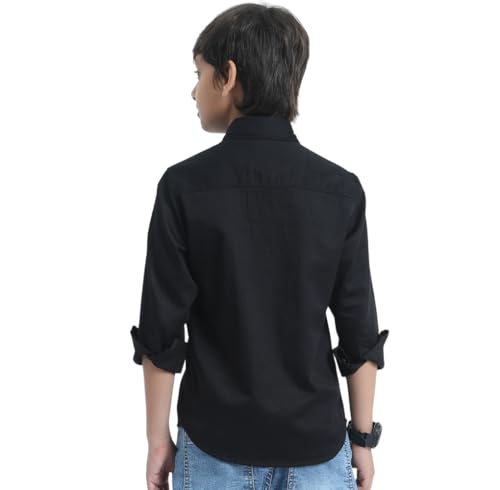 Image of Red Nine Rocket Science Boys' Solid Satin-Finish Poly Cotton Shirt | Single Pocket, Spread Collar, Long Sleeve, Casual