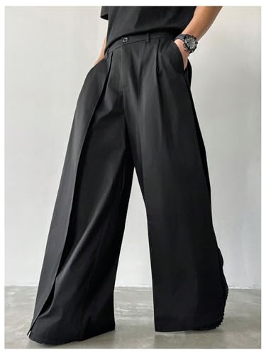 SHENHE Men's Wide Leg Pleated Pants Zipper Fly Baggy Pants Casual Business Dress Pants3