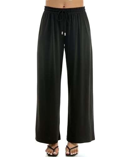 Zac & Rachel Women's Wide Leg Pull on Dty Knit Pant with Elastic Waist and Self Adjustable Tie Belt