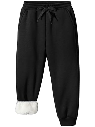 Boys Girls Sherpa Fleece Lined Sweatpants Winter Warm Athletic Jogger Soft Cotton Basic Pant with Pockets for Kids