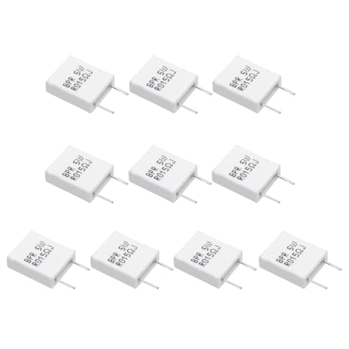 QUARKZMAN 10Pcs Resistencias Cerámicas 5W 0.015 Ohm 5% Tolerancia Bobinadas No Inductivas Cemento Resistencia De Potencia, Cable Fijo Llama Calor Humedad Para Placa De Circuito, Blanco