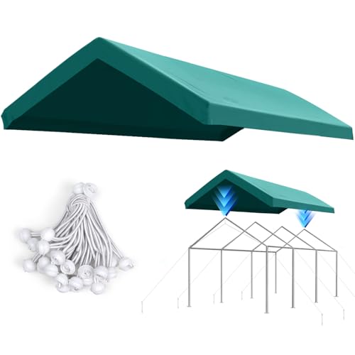 Image of ADVANCE OUTDOOR 10x20 ft Carport Replacement Top Cover, Heavy Duty Waterproof & UV Protected, Easy Installation with Ball Bungees, Green, Roof Only