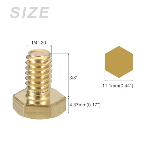Image of METALLIXITY Hex Head Screw Bolt (1 /4-20x3 /8) 5Pcs, Brass Fully Threaded Solid Brass Hex Bolts Machine Screws - for Machinery Repair