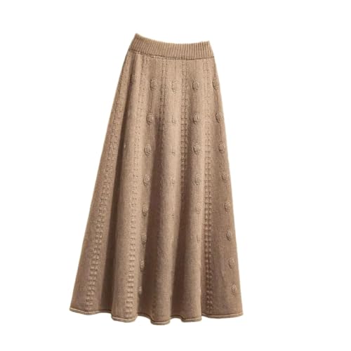 Women's Spring Midi Length A- Line Umbrella Skirt High Waist Knitted Half Skirt Khaki L