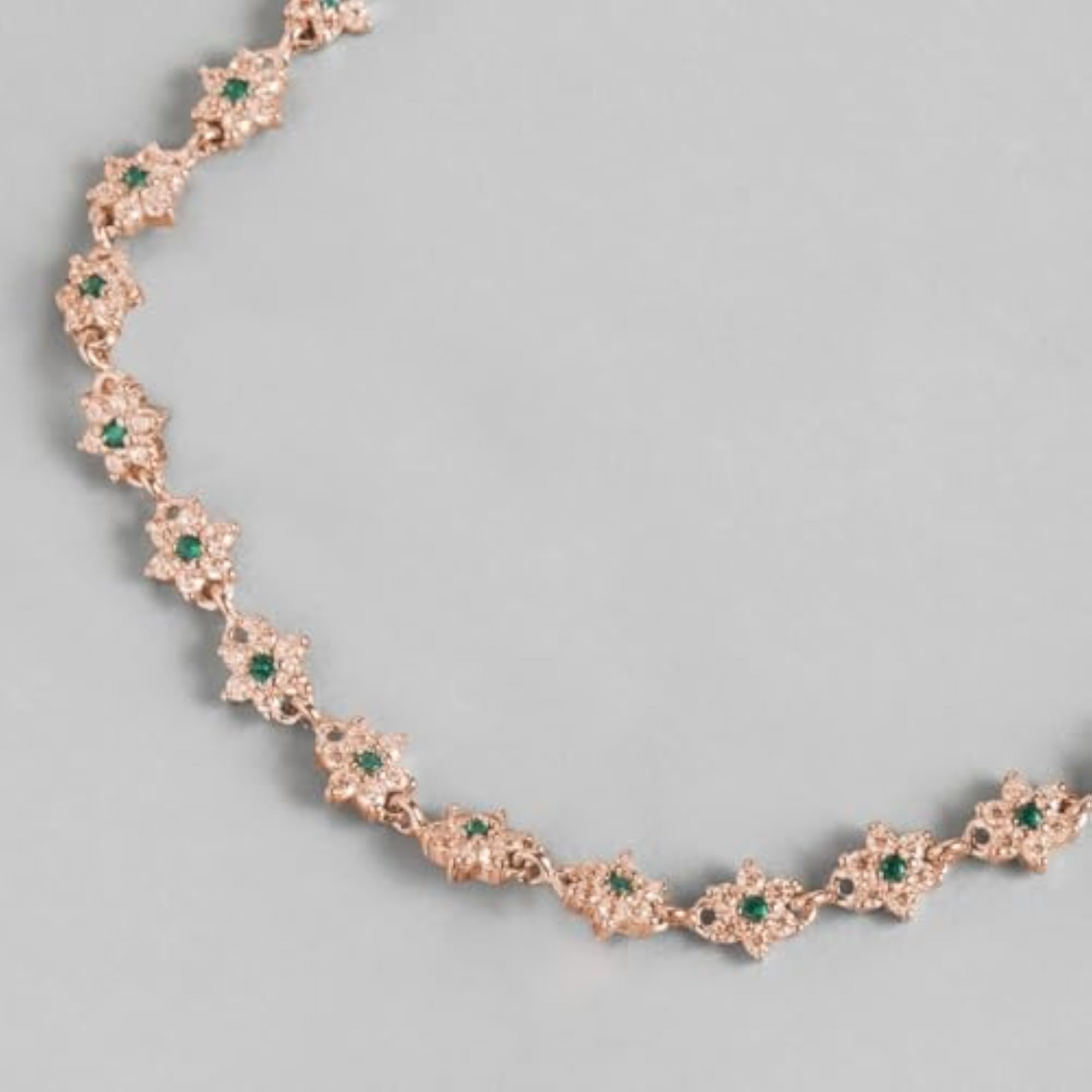 925 Sterling Silver CZ Floral Rose Gold Plating Chain Anklet