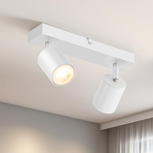 Schiele Lampara Techo Focos Orientables, Focos de Techo GU10, Lampara Techo Blanca con 2 Focos, Focos LED Interior Ajustables, Aplique Techo Interior Para Cocina, Dormitorio, Pasillo, Sin Bombilla