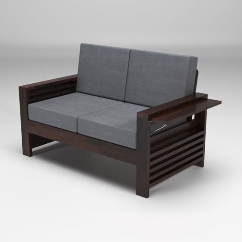 Image of Sheesham Wooden 7 Seater Sofa for Living Room | Rosewood 7 Seater Cushion Sofa with Side Teapoy for Home & Office | Solid Wood Sofa Set for Lounge (Walnut,Grey,3+2+2 Seater)