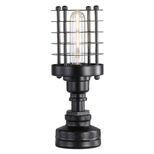 Retro Industrial Steampunk Water Pipe Table Lamp Base E26 Vintage Edison Desk Lamp with Switch Plug Indoor Lights Decor for Bedside Living Bedroom Home Improvement Black Cylinder