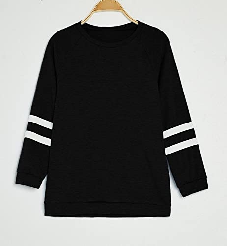 Image of Apbondy Girls Shirts Casual Long Sleeve Crewneck Loose Striped Sweatshirts Pullover Tops