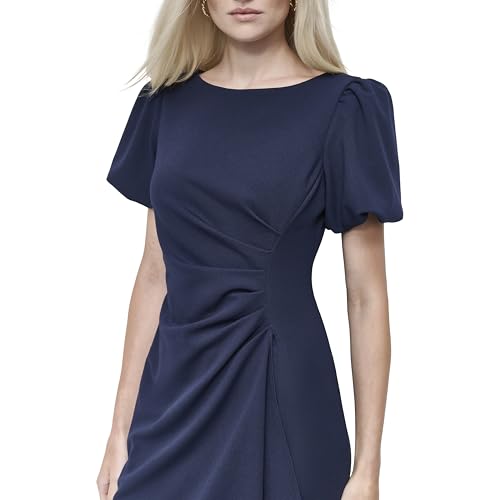 Image of DKNY Women's Short Sleeve Boat Neck Side Ruched Dress