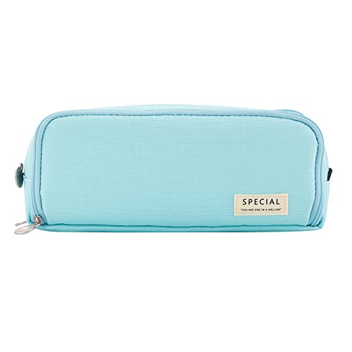Grand Porte-Plume avec 3 Compartiments, Etui Ecole Fille Grande Capacité Etui Crayons pour Ecole & Bureau, Cadeau Adolescent Adulte - Bleu Cover