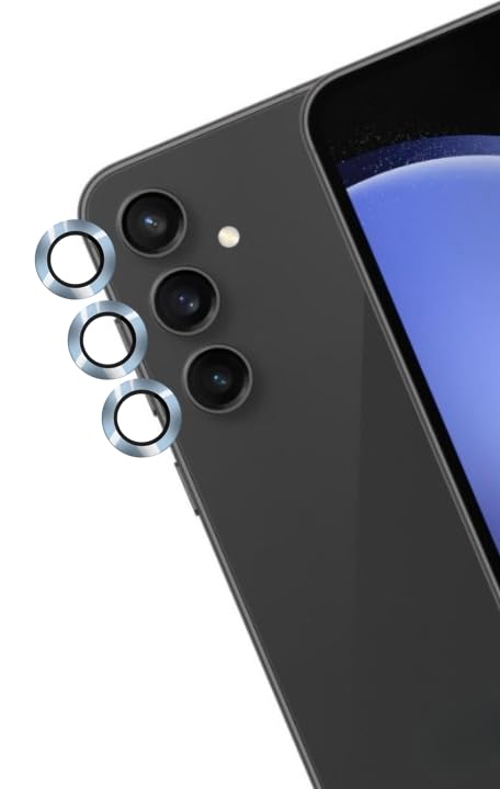 Camera Lens Protector for Samsung Galaxy S23 FE 5G |Edge To Edge Full Coverage 9H Surface Hardness Tempered Glass with Metal Ring Guard Camera Protector| - Set of 1 Pairs (Blue)