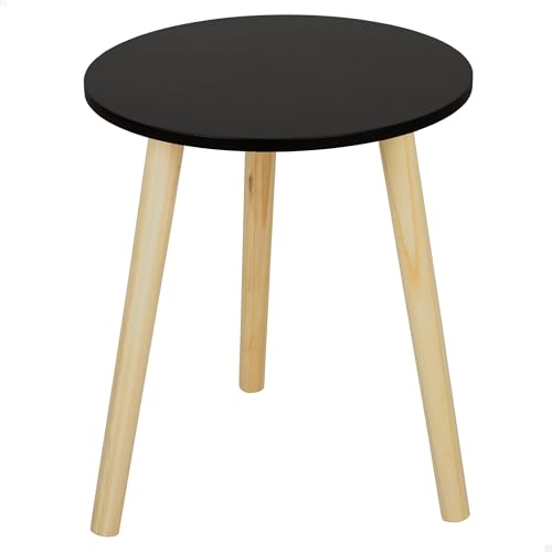 AKTIVE MAX Home Mesa Auxiliar 35x40 cm, Peso máximo 5 kg, Redonda, Mesas de Centro, Negra, Patas Madera Efecto Natural, Diseño Moderno, para salón, Dormitorio, Entrada, Minimalista (18500)