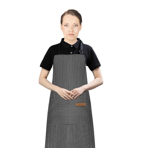 Shunshi Adjustable Apron, Unisex Apron with 2 Pockets, Cotton Linen Cooking Kitchen Accessories Chef Bib Aprons for Women Men Home Baking Gardening Household Cleaning BBQ Restaurant (Black Strips) - Cosy Home Interiors Shunshi Adjustable Apron, Unisex Apron with 2 Pockets, Cotton Linen Cooking Kitchen Accessories Chef Bib Aprons for Women Men Home Baking Gardening Household Cleaning BBQ Restaurant (Black Strips)
