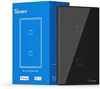 SONOFF TX WiFi Smart Light Switch, 2.4GHz Wi-Fi Touch Smart Wall Switch,Works with Alexa and Google Home, RF433 Remote Control,Fit for US&CA Wall Switches, 2 Gang 1 Way, T3, No Hub Needed