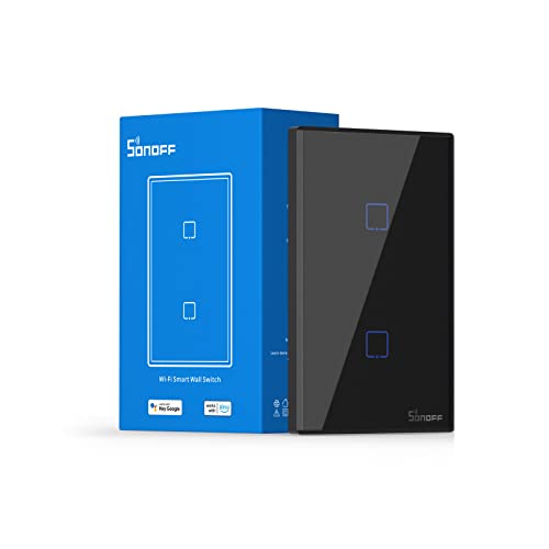Sonoff Tx Wifi Smart Light Switch, 2.4Ghz Wi-Fi Touch Smart Wall Switch,Works With Alexa And Google Home, Rf433 Remote Control,Fit For Us&Ca Wall Switches, 2 Gang 1 Way, T3, No Hub Needed #TOP5