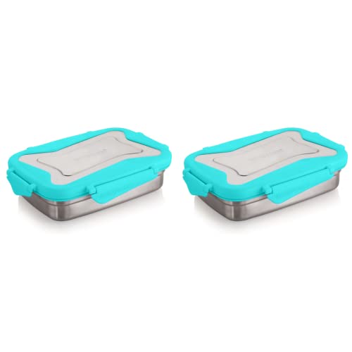 Image of STEELLOCK Smart Stainless Steel Tiffin Lunch Box for Kids and Adults | Airtight & Leakproof | Rectangle Tiffin Box for School & Office with Steel Lid | Turquoise 550ml - 2pc