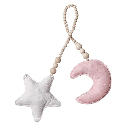 Decorhome Tapices de pared escandinavos de cuentas de madera, cojín decorativo para bebé, estrellas nórdicas, luna, cuentas de madera, guirnaldas, guirnaldas de cuentas de madera, regalos para niños,