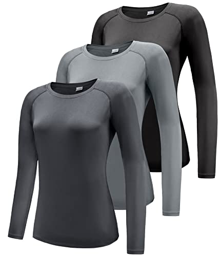 La Mejor Lista de Camisetas y camisas deportivas para Mujer del mes. 50 Boyzn - Paquete de 3 camisas deportivas de manga corta y larga para mujer, camisetas de protección solar UPF 50+, gris, G, 3 unidades