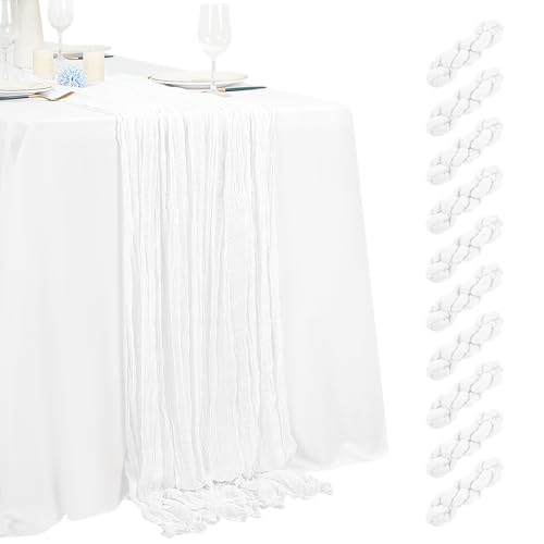 10 Pack White Cheesecloth Table Runner 17x108 Inch Semi Sheer Boho Gauze Cheese Cloth Table Runners for Wedding Bridal Shower Birthday Party Home Decor Garden Farmhouse