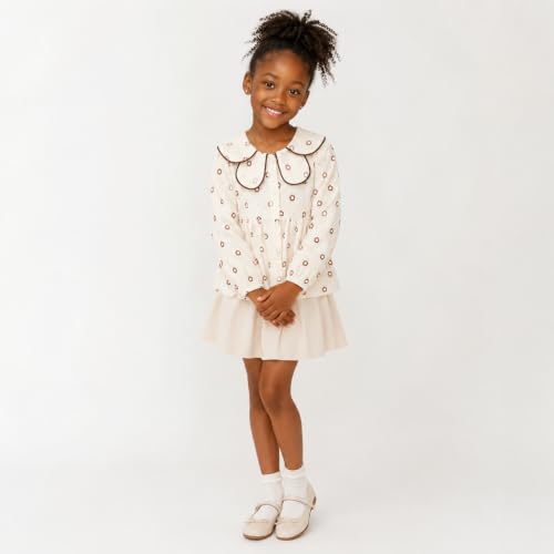 Image of Mud Kingdom Girls Blouse Shirts Spring Fall Long Sleeve Button-Down Top Ruffle Collar